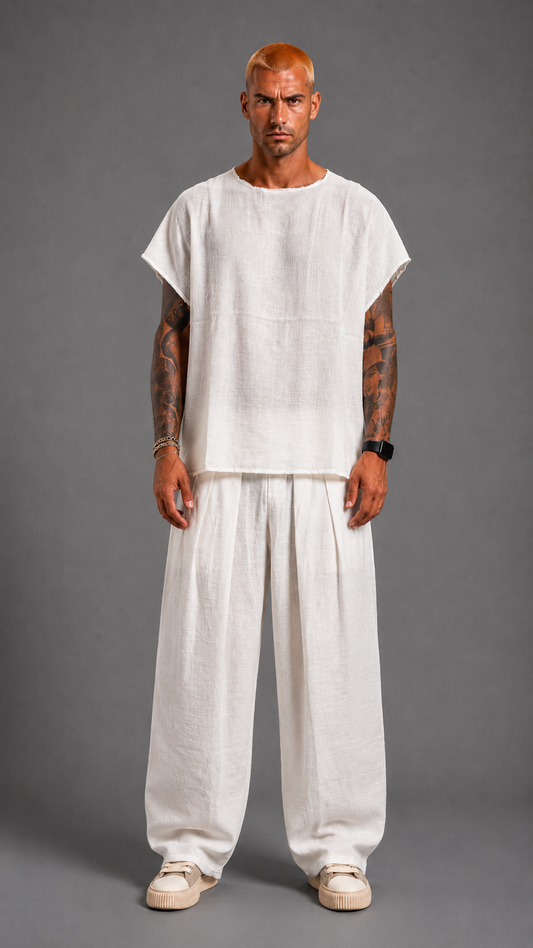 COORDINATO IN LINO BLACK CIRCUS WHITE