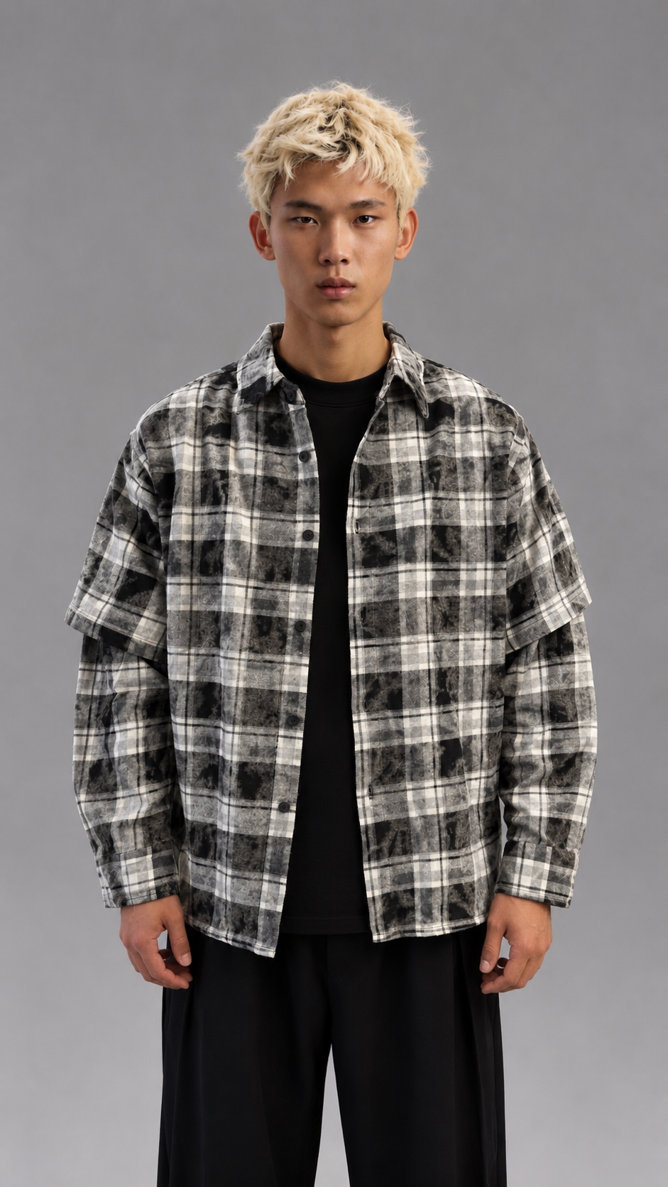 CAMICIA DOUBLESLEEVE CHECK BLACK