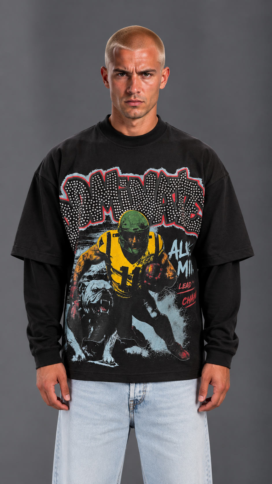 T-SHIRT DOUBLESLEEVE DOMINATE BLACK