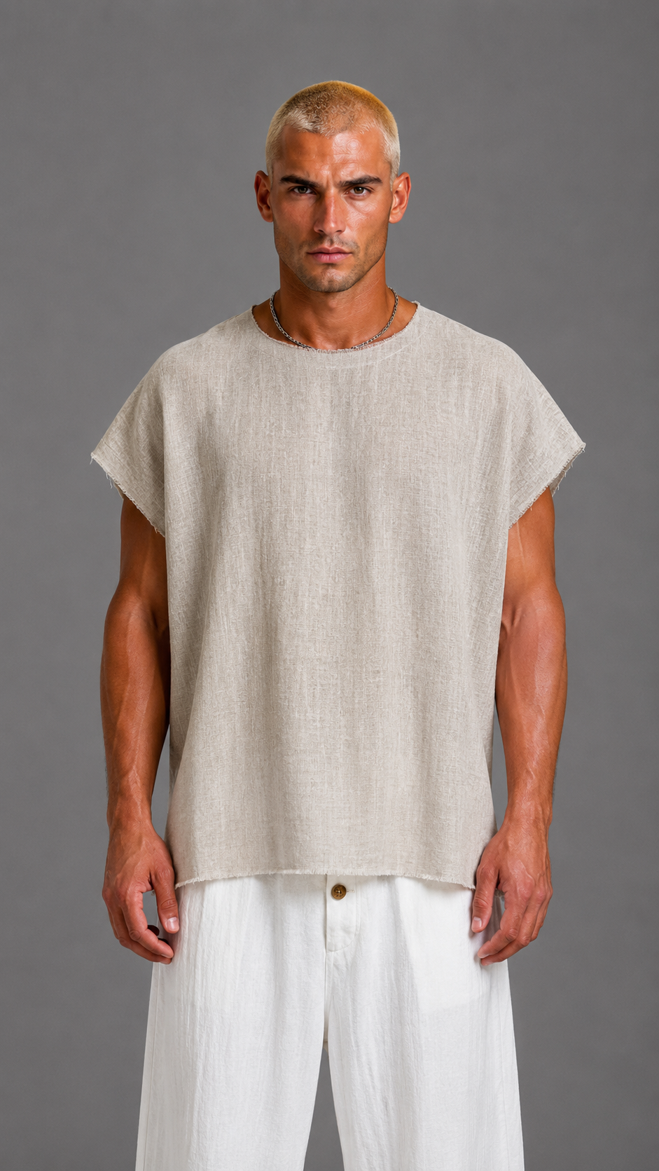 CANOTTA IN LINO BLACK CIRCUS BEIGE