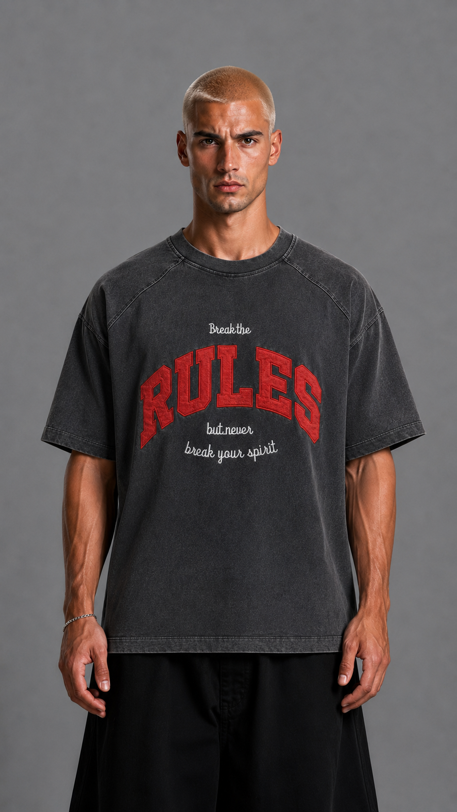 T-SHIRT RULES WASHED BLACK