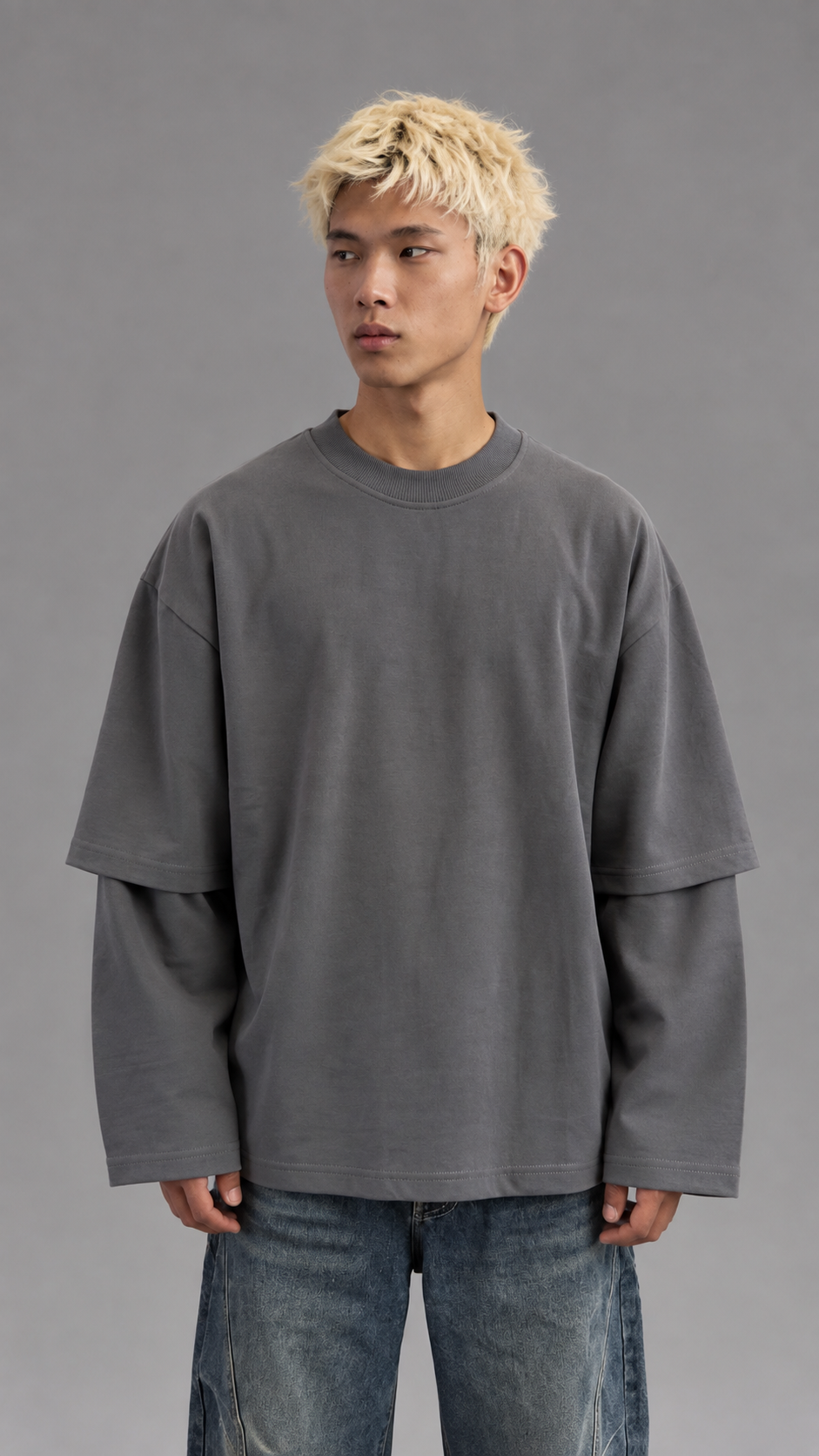 T-SHIRT DOUBLESLEEVE PERFECT PD DARK GREY
