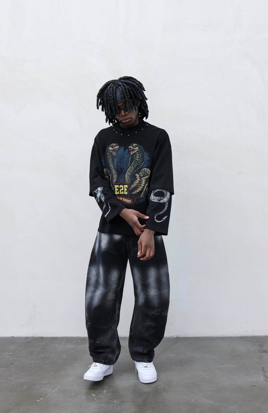 T-SHIRT DOUBLESLEEVE SNAKE BLACK