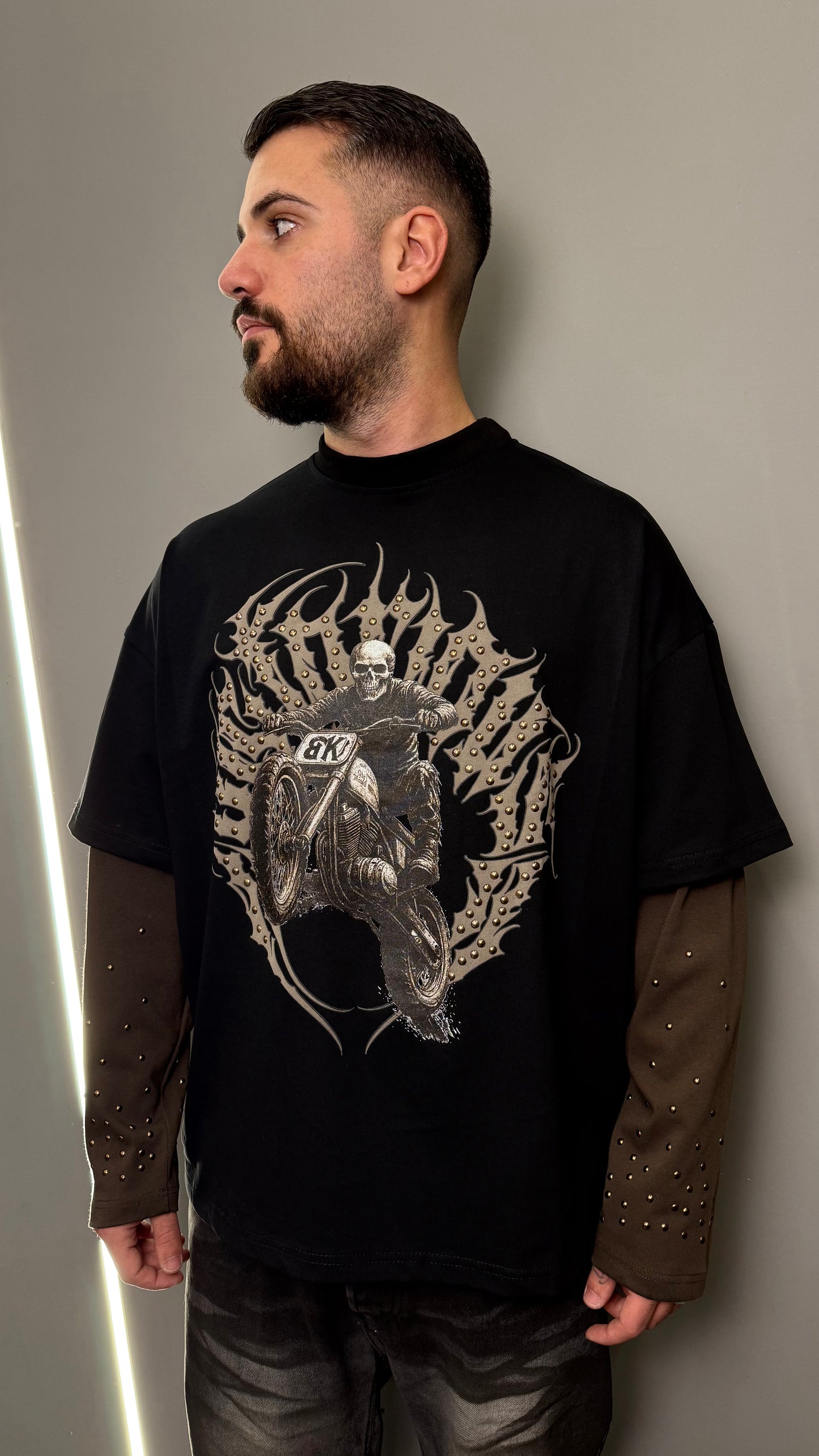 T-SHIRT DOUBLESLEEVE MOTORCYCLE BLACK