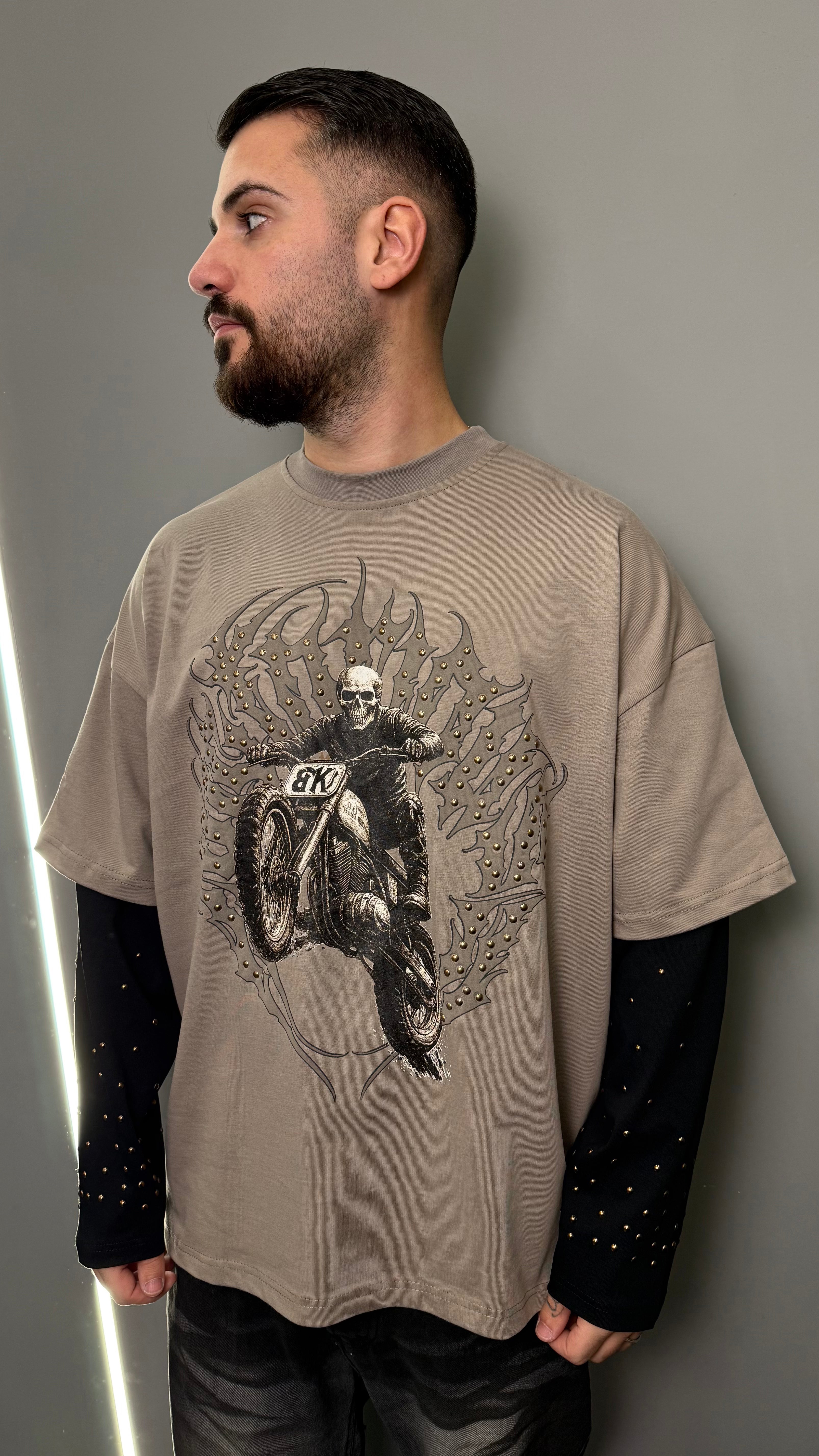 T-SHIRT DOUBLESLEEVE MOTORCYCLE BEIGE