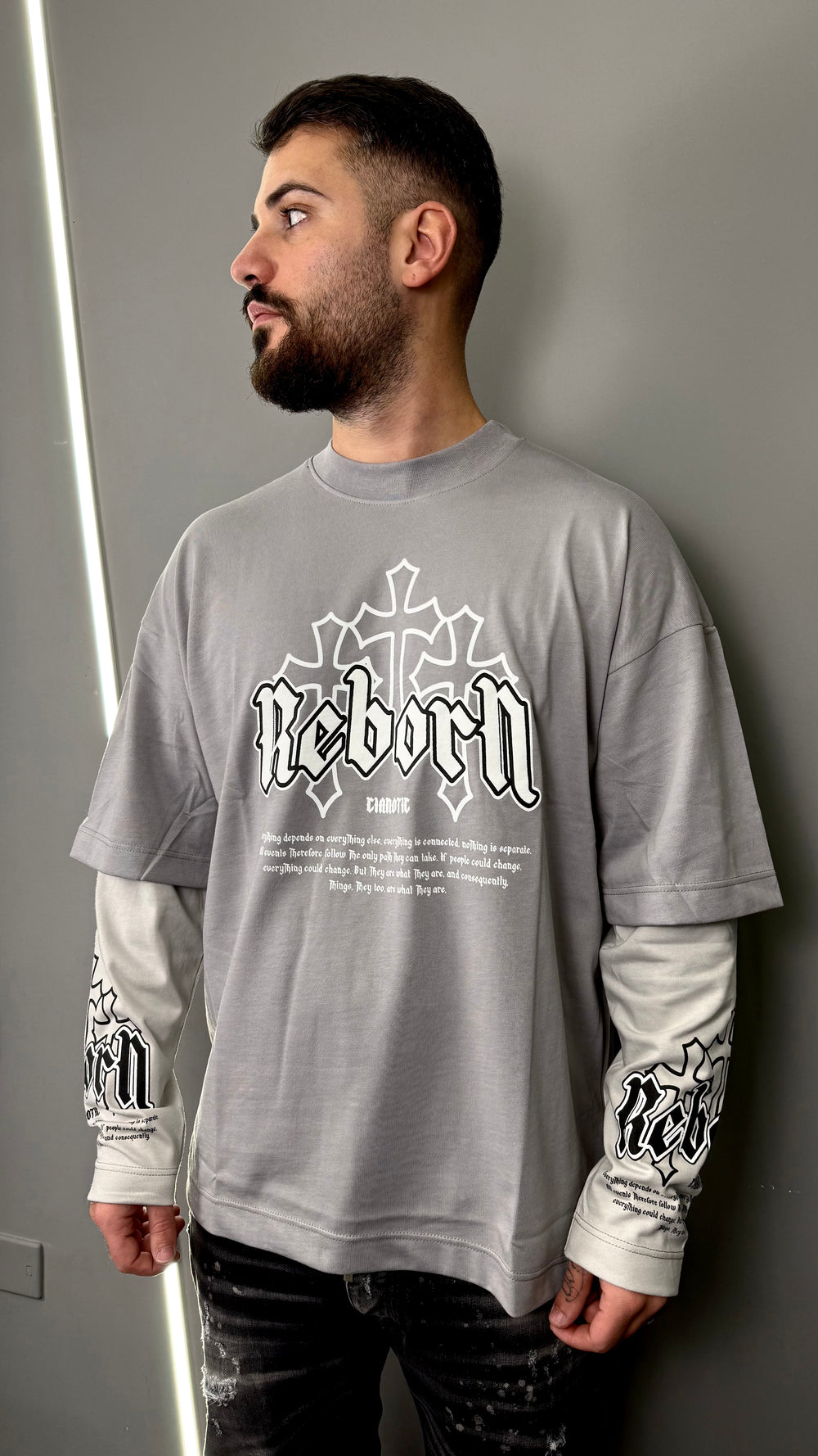 T-SHIRT DOUBLE SLEEVE REBORN GREY