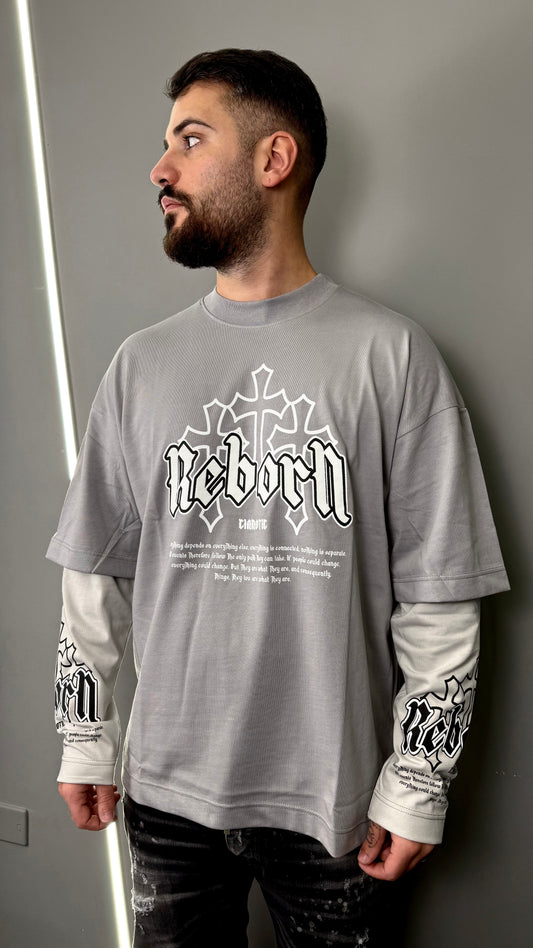 T-SHIRT DOUBLE SLEEVE REBORN GREY