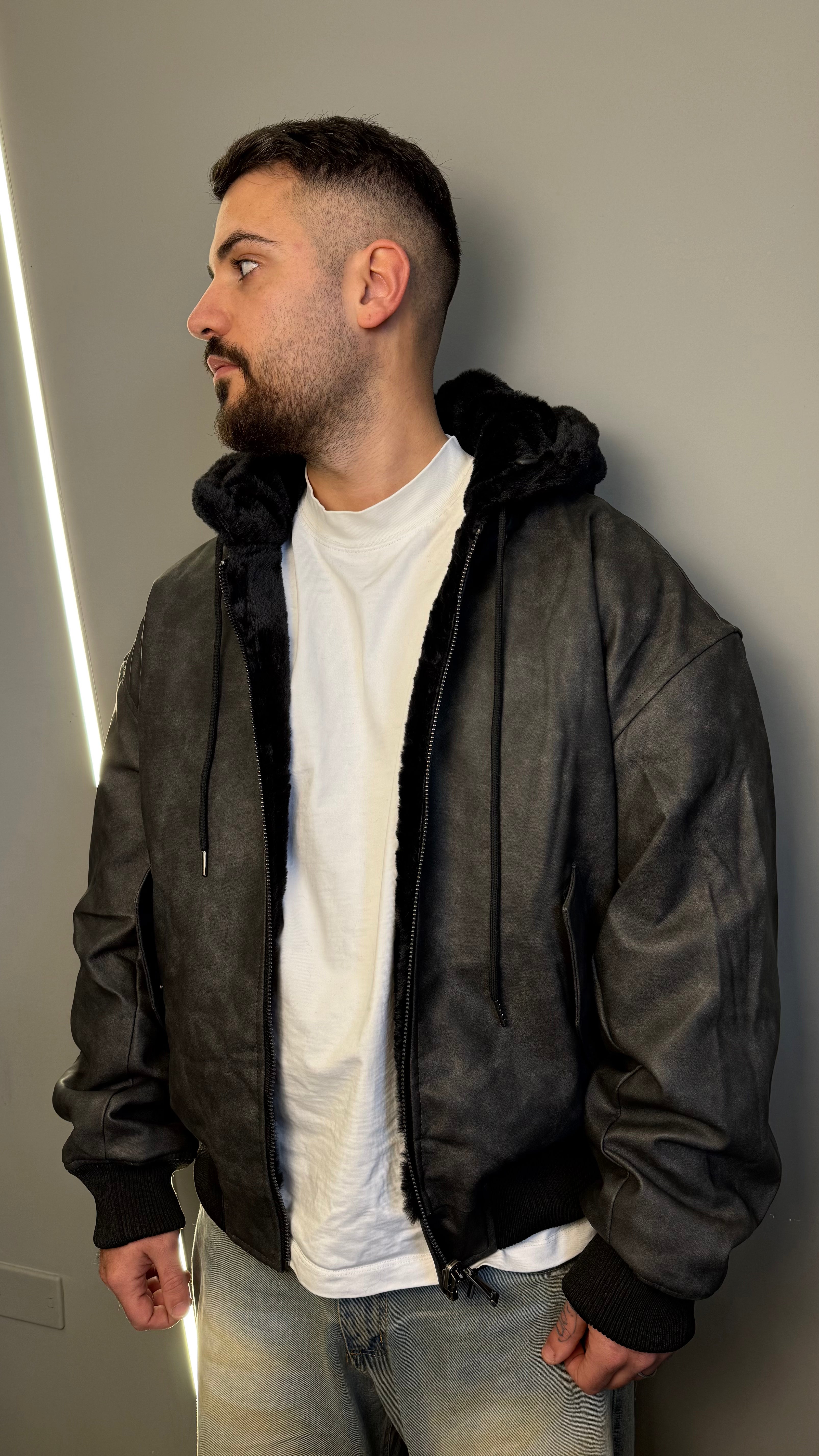 JACKET DOUBLE ECOPELLE BLACK