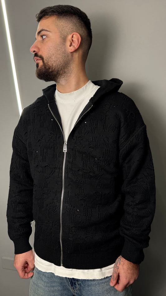 MAGLIONE CON CAPPUCCIO DESTROYED BLACK