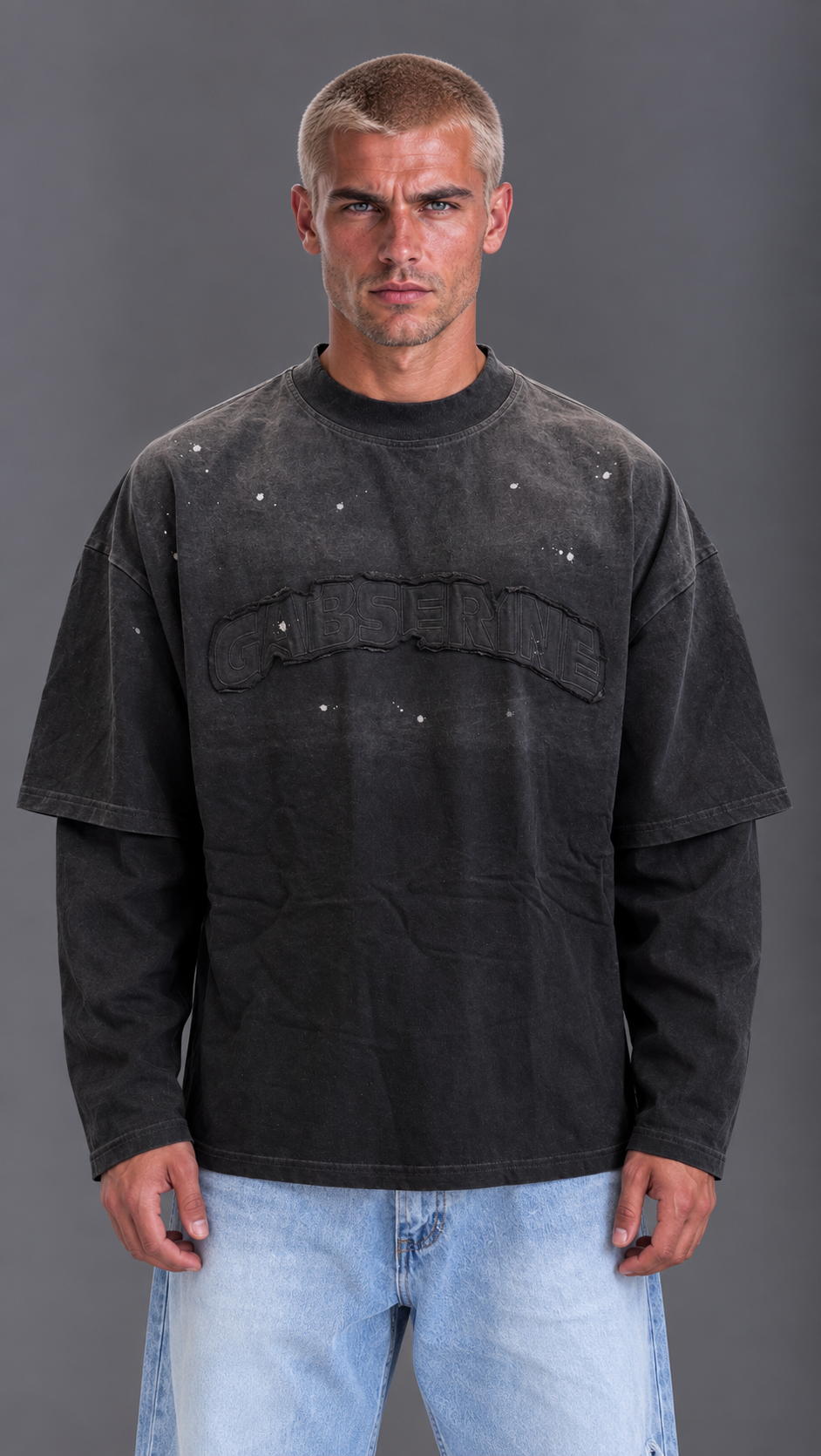 T-SHIRT DOUBLESLEEVE RICAMO GABSERINE BLACK