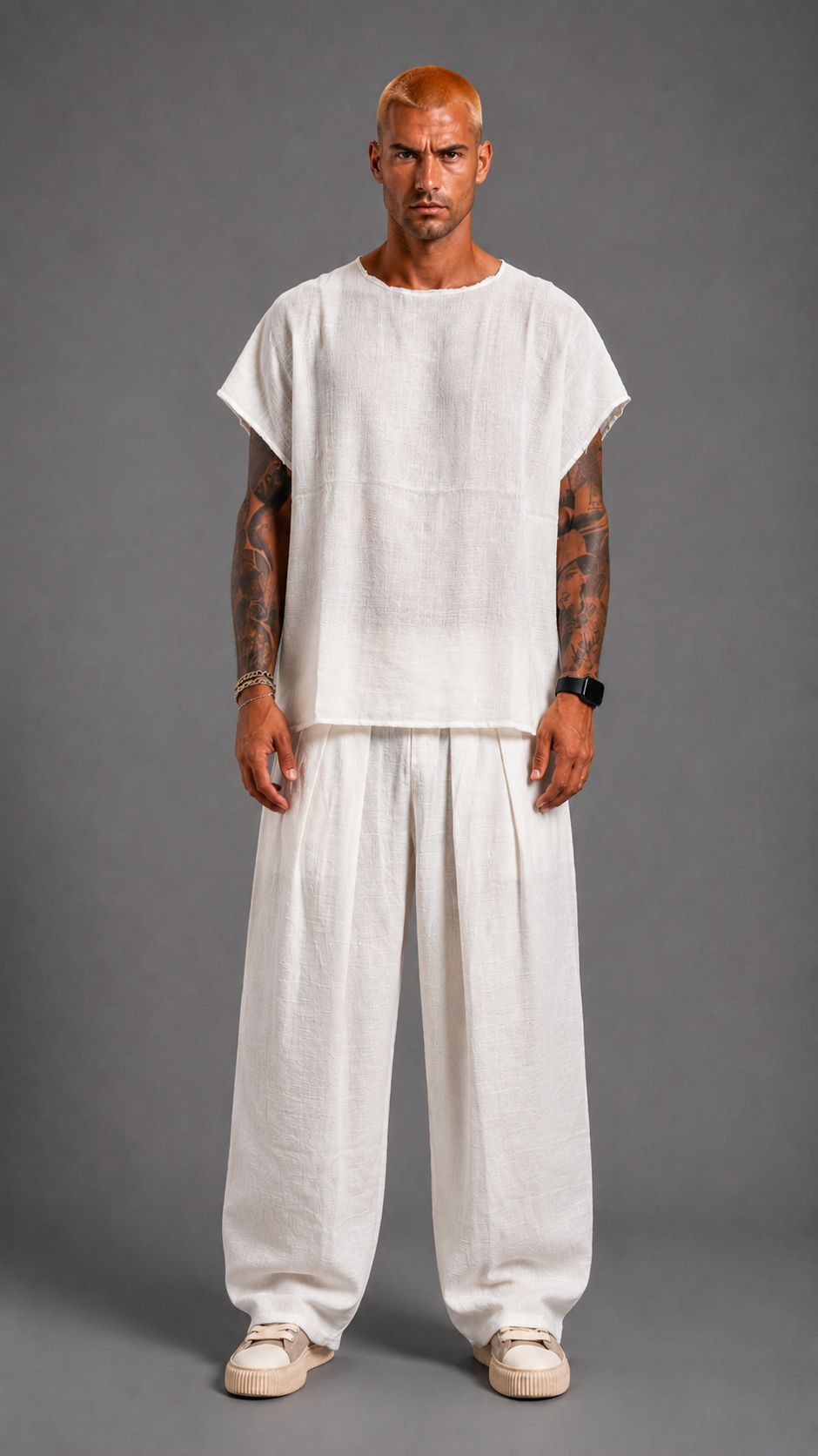 COORDINATO IN LINO BLACK CIRCUS WHITE