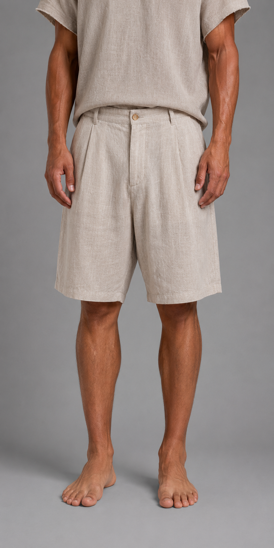 SHORT IN LINO BLACK CIRCUS BEIGE