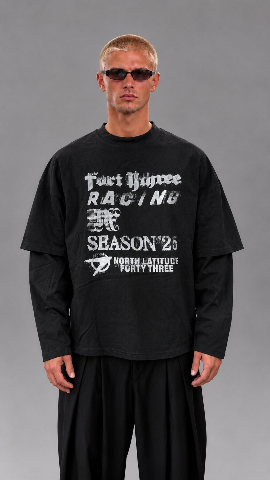 T-SHIRT DOUBLESLEEVE RACING BLACK