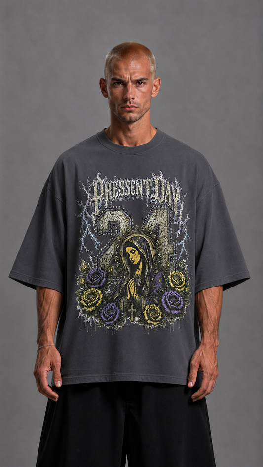 T-SHIRT PRAY FULL STRASS GREY