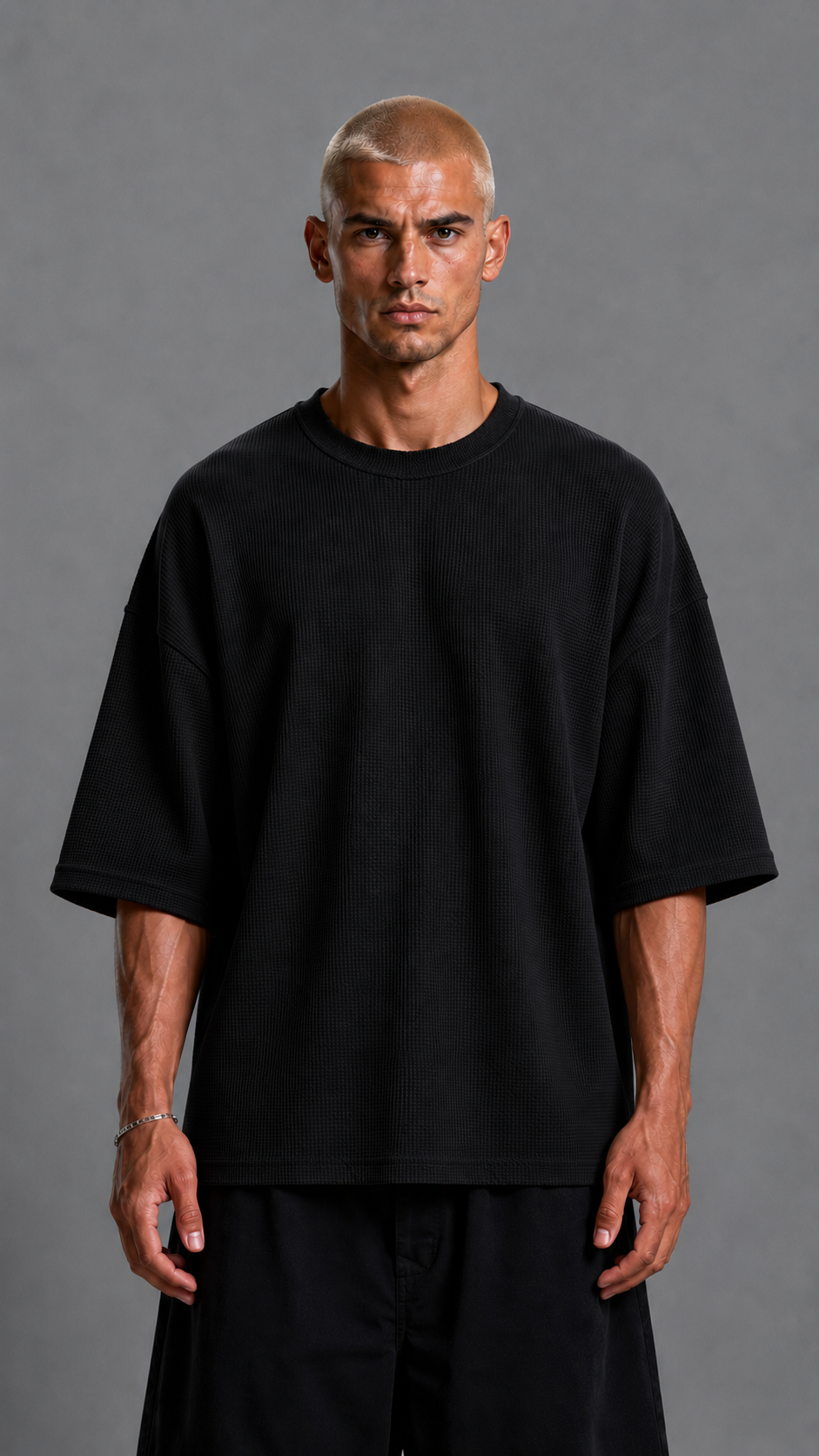 T-SHIRT OVER WAFFLE BLACK