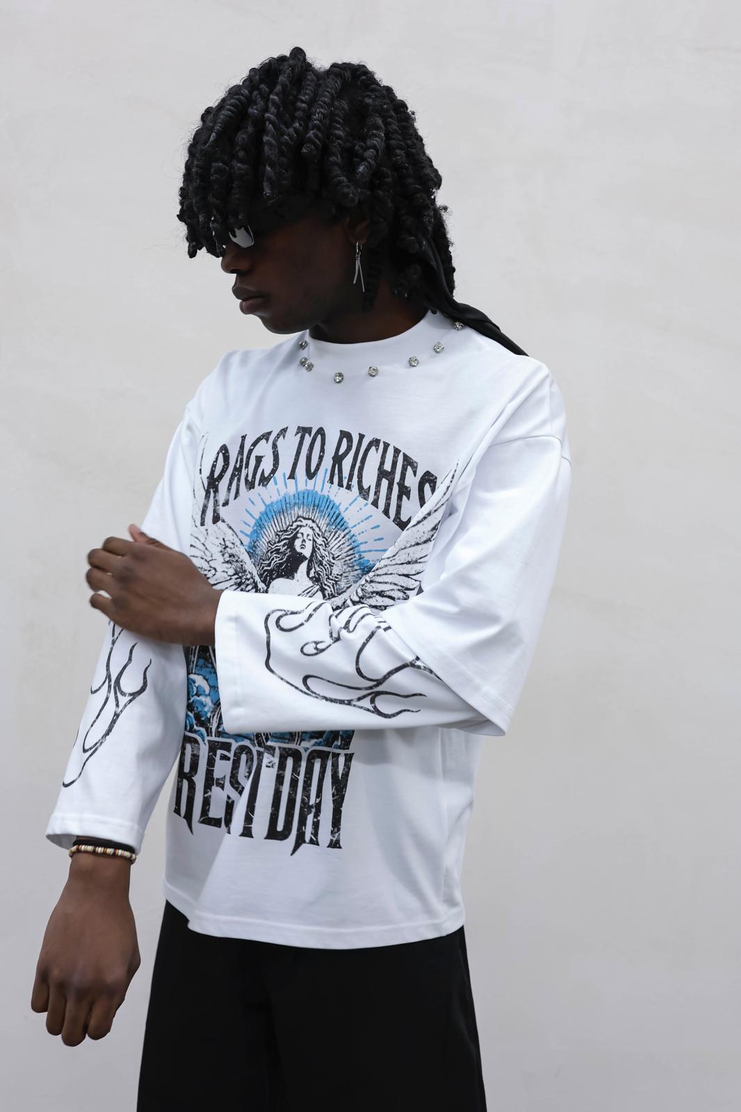 T-SHIRT LONGSLEEVE RAGS WHITE