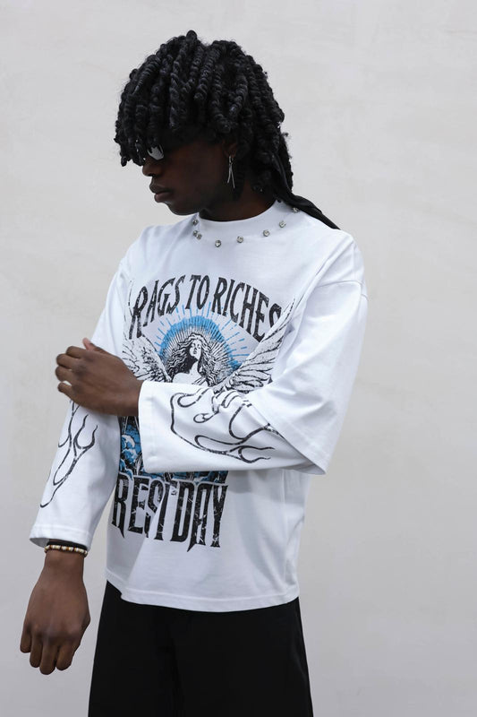 T-SHIRT LONGSLEEVE RAGS WHITE