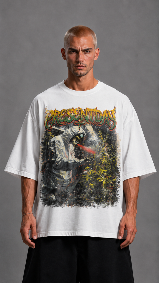 T-SHIRT OVER PRINTED PRESENT WHITE