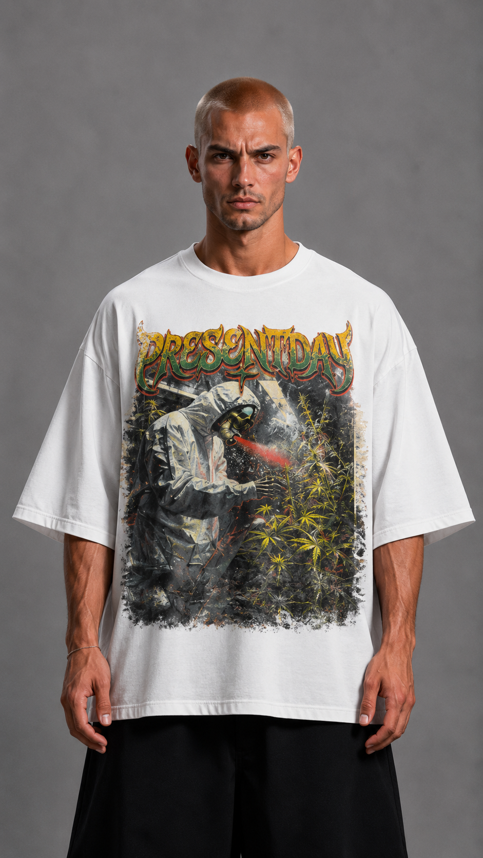 T-SHIRT OVER PRINTED PRESENT WHITE