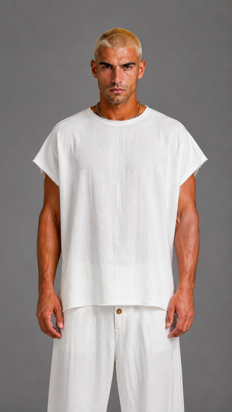 CANOTTA IN LINO BLACK CIRCUS WHITE