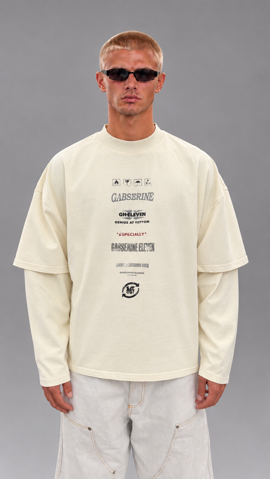T-SHIRT DOUBLESLEEVE GABSERINE EMOJI CREAM
