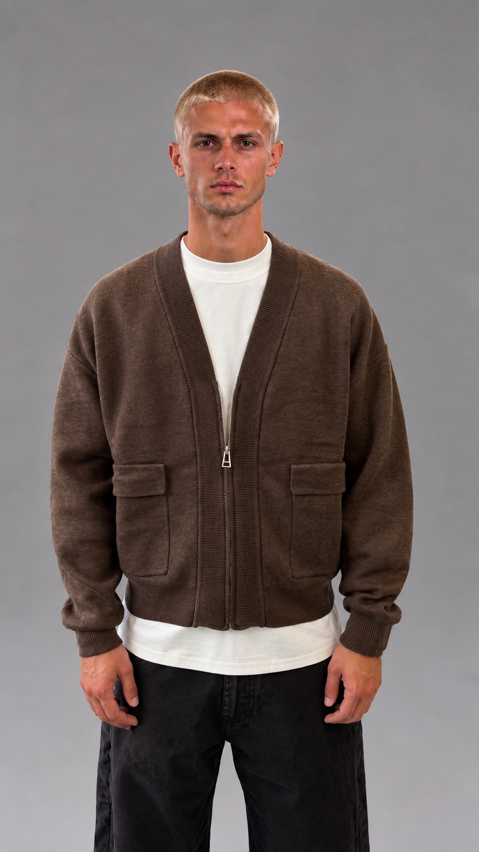 CARDIGAN ZIP BROWN