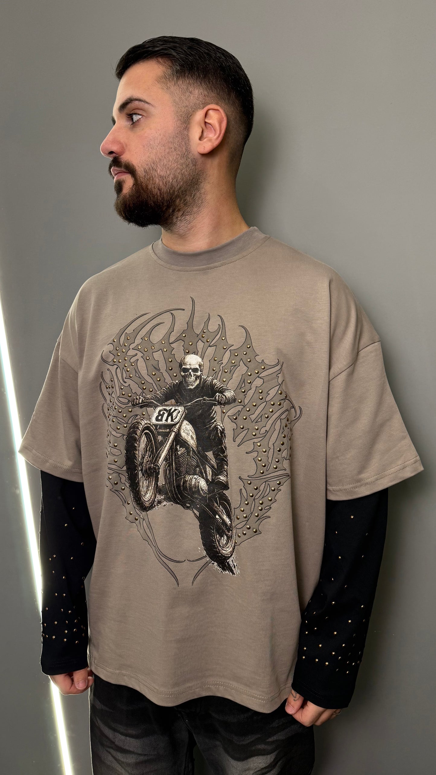 T-SHIRT DOUBLESLEEVE MOTORCYCLE BEIGE