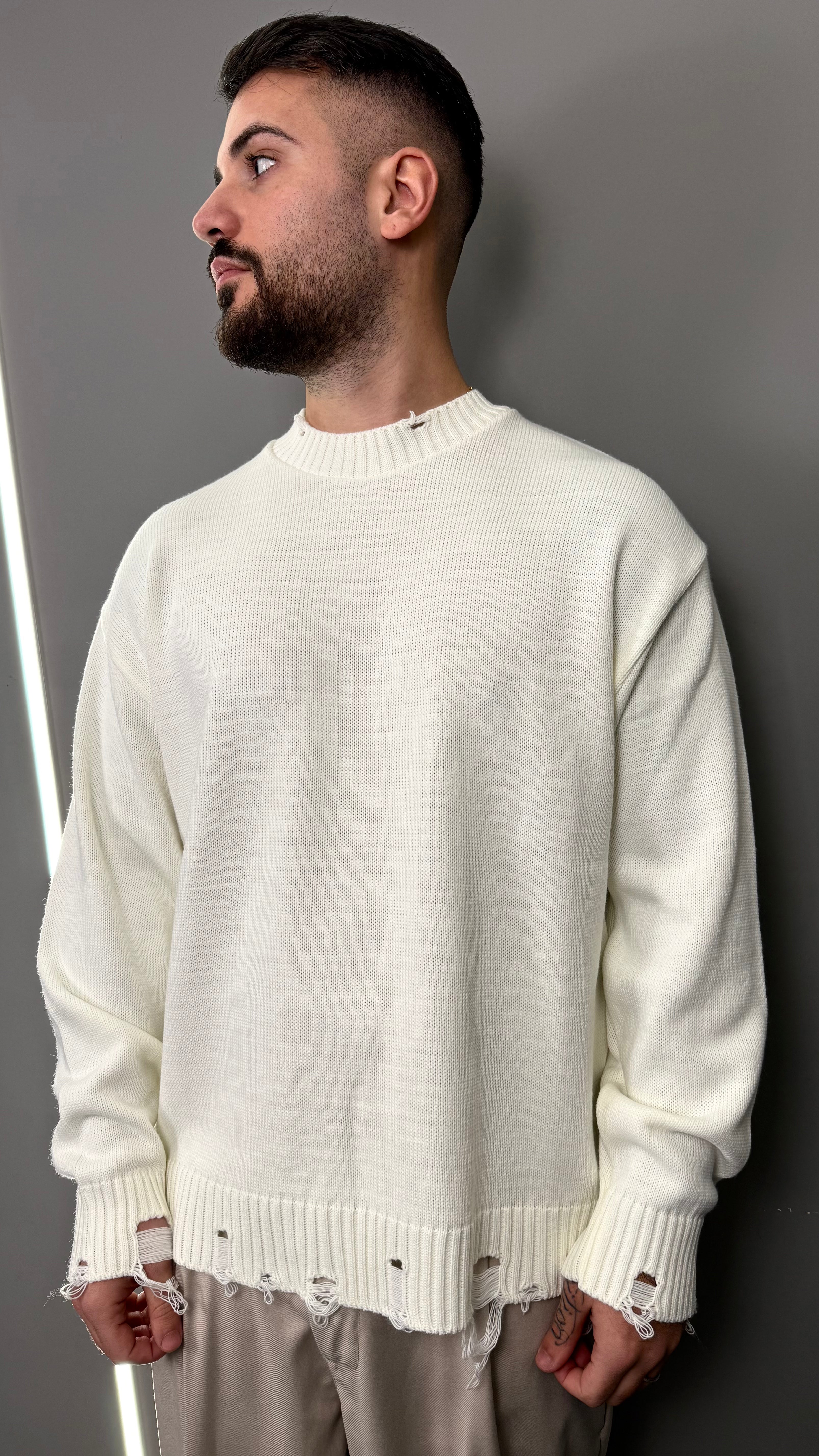 PULLOVER DESTROYED WHITE