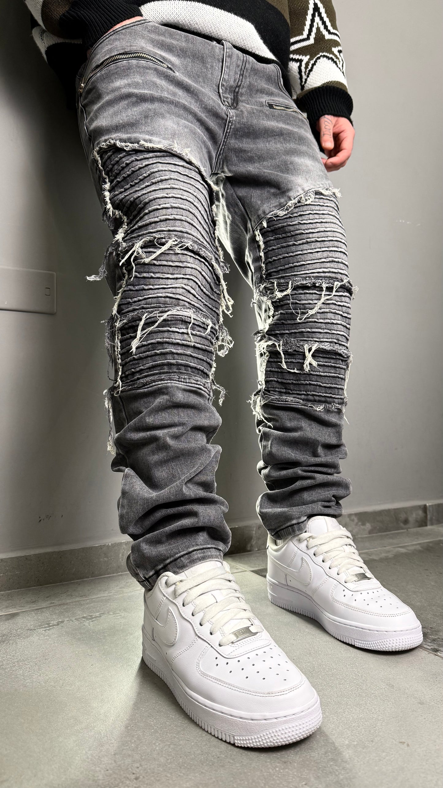 JEANS BIKER GREY 3371